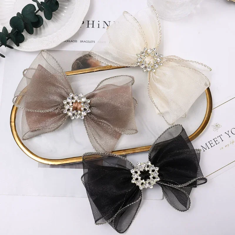 Shiny Full Rhinestone Bow Hair Clip for Girls Fashion Double Mesh Bow Hairpins Barrettes Women Side Bang Clips Hair Accessories