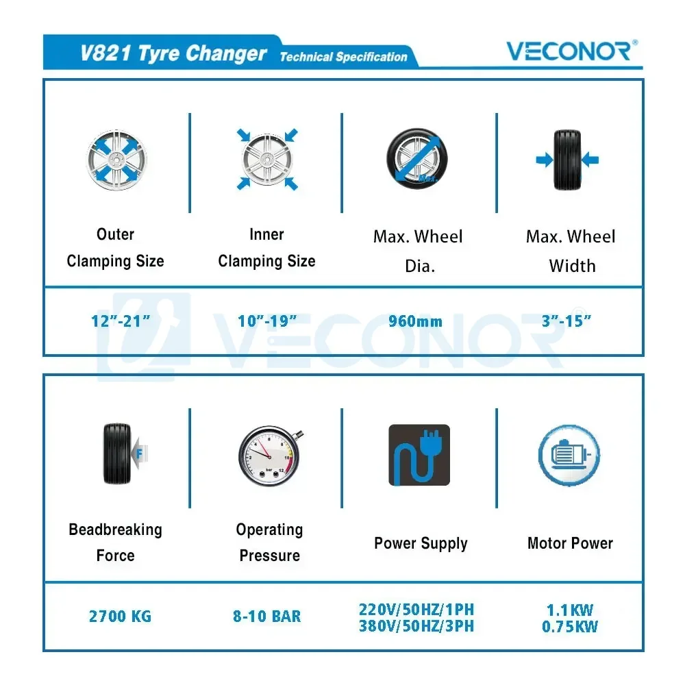 V821 Semi-automatic Car Tire Changer Machine for Rims up to 21