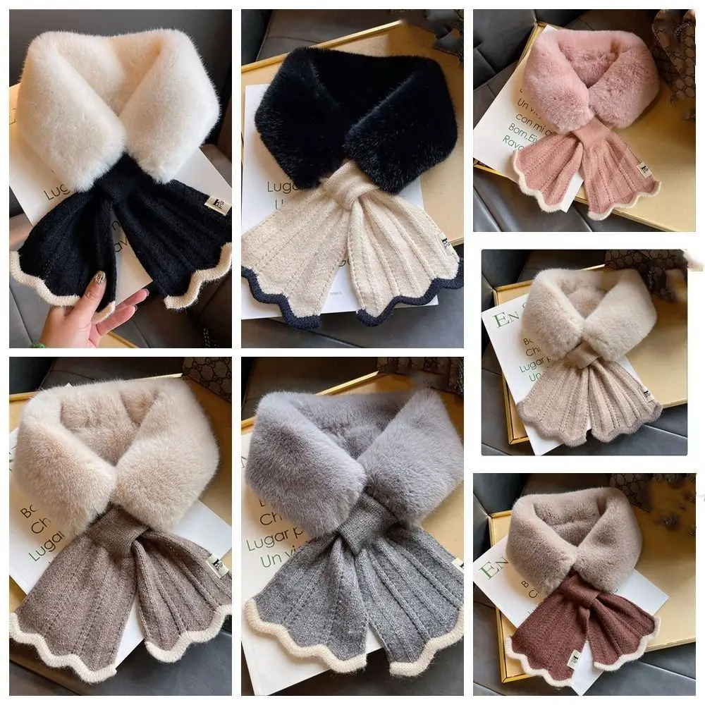 Cross Wool Collar Plush Scarf Knitted Scarf Wool Scarves Winter Cashmere Scarves Solid Color Cross Shawl Warm Knitted Scarf images - 6