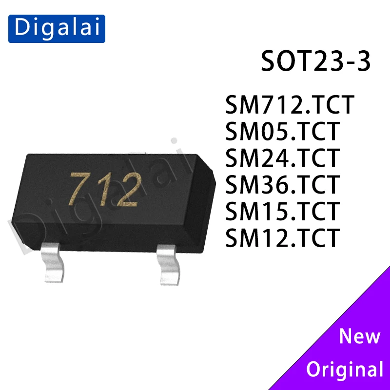 

10-Pack Original SM05.TCT SM712.TCT SM24 SM36 SM15 SM12 SOT-23 Electrostatic TVS ESD Protection Chips for Electronic Components