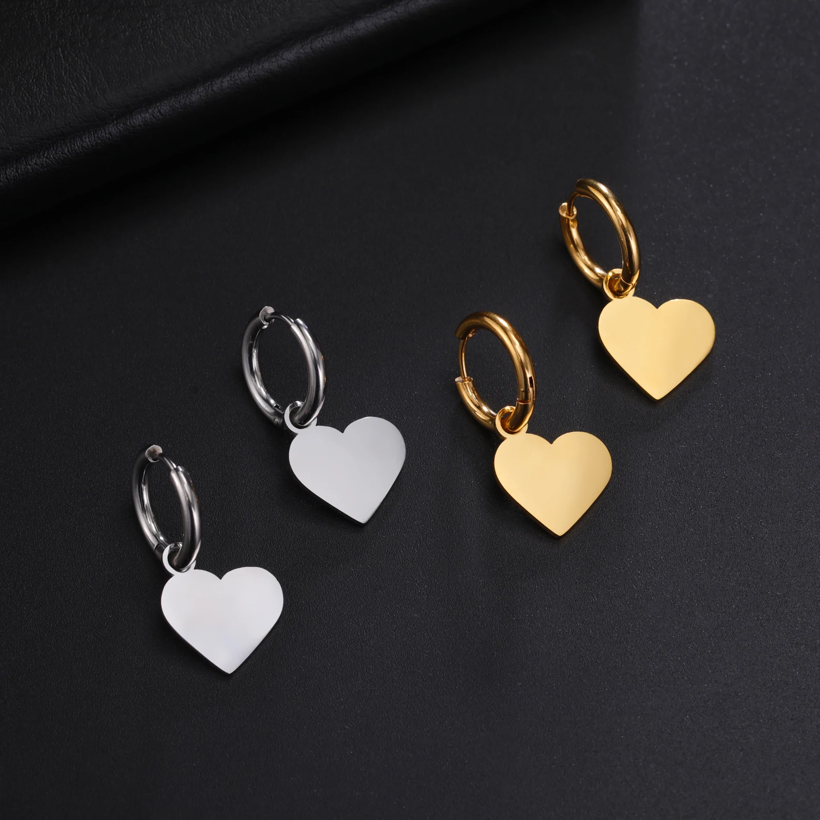 Love Heart Drop Earring Stainless Steel Geometric Round Charm Minimalist Style Simplicity Daily Jewelry Gift for Women Trendy