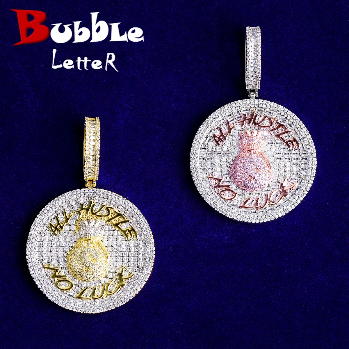 

Ожерелье с пузырьковой буквой Iced Out All Hustle No Luck, кулон для мужчин, 5А, кубический цирконий, ювелирные изделия в стиле хип-хоп