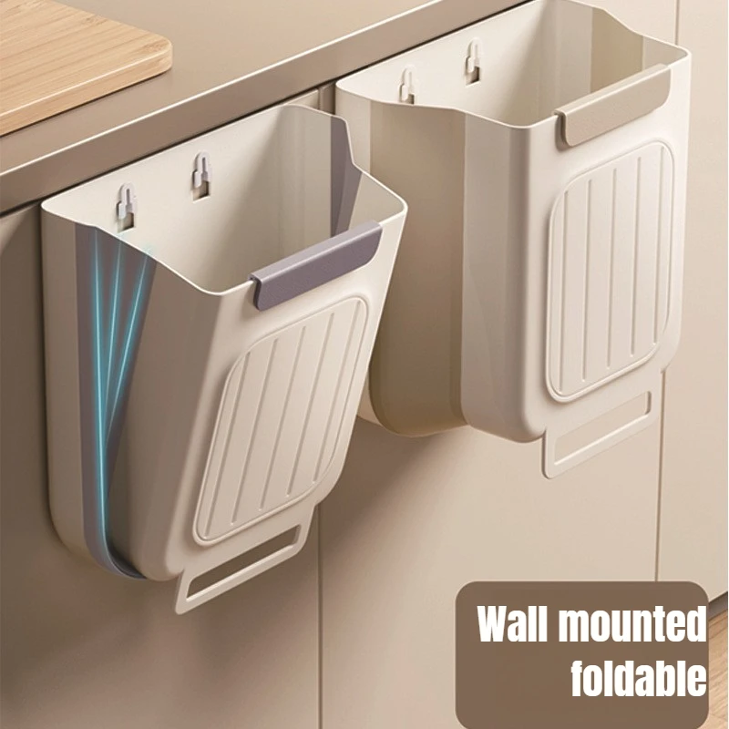 New Foldable Hanging Trash Bin for Kitchen Thick Large Mouth Multi Functional Garbage Bin Trash Can Foldable Bin Waste Bins