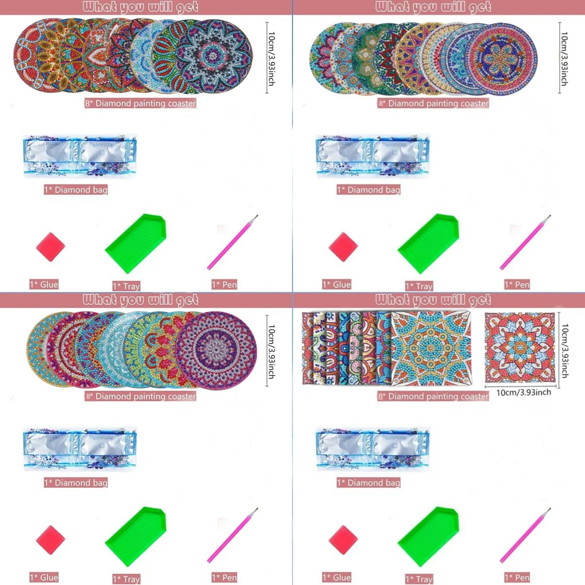 8 مجموعات من قواعد الوقايات الفنية الماسية المستديرة/المربعة/المندالا ذاتية الصنع - الوقايات الفنية الماسية الخشبية المضادة للانزلاق