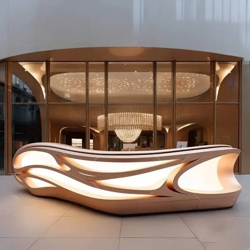 Paint Curved Bar Reception Desk High-end Beauty Checkout Page Company Hotel Welcome Desk Customization Rezeption Theke Furniture