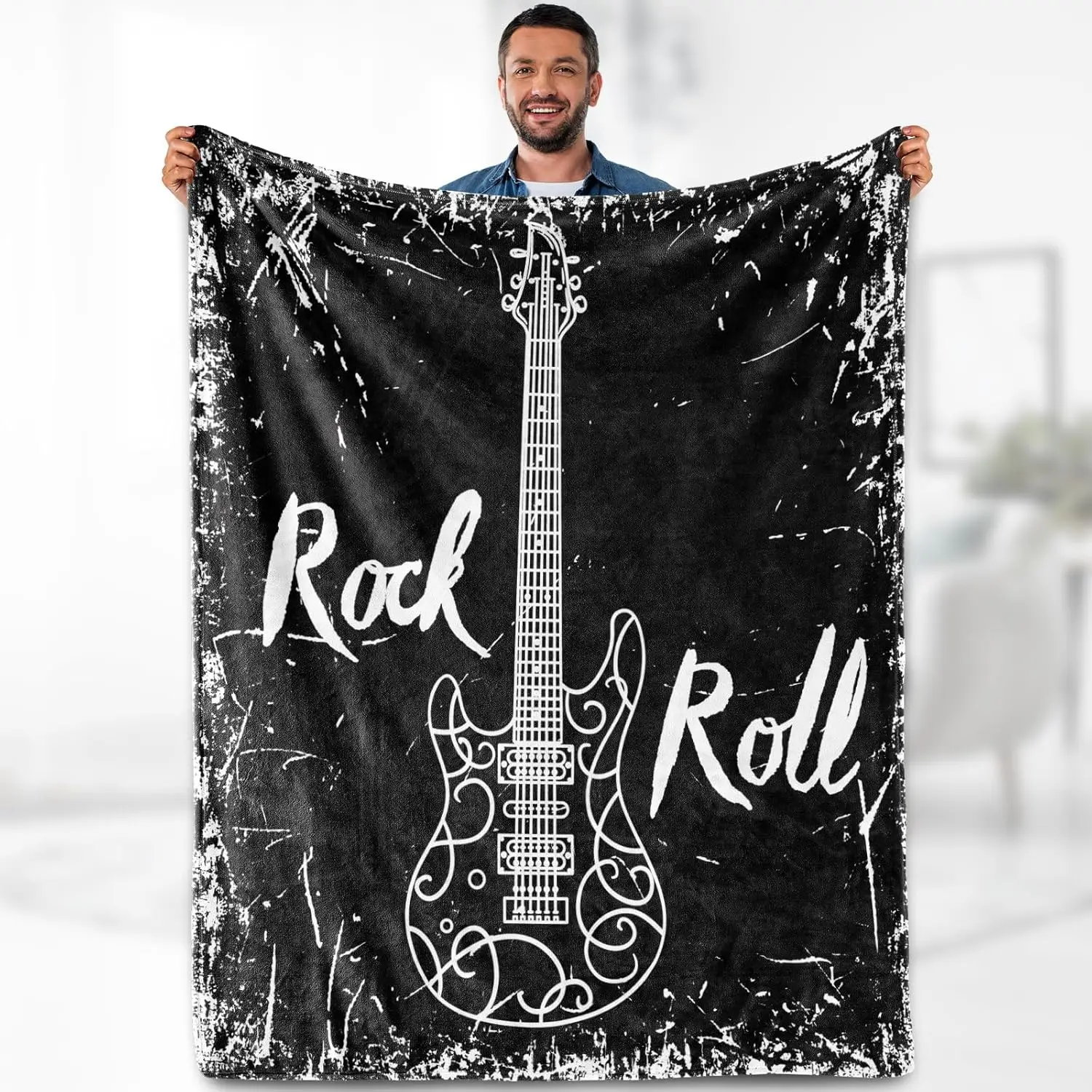 Music Guitar Blanket Gifts - Rock and Roll Musical Instruments Theme Throw for Music Enthusiast Band Singer Boys Girls Men