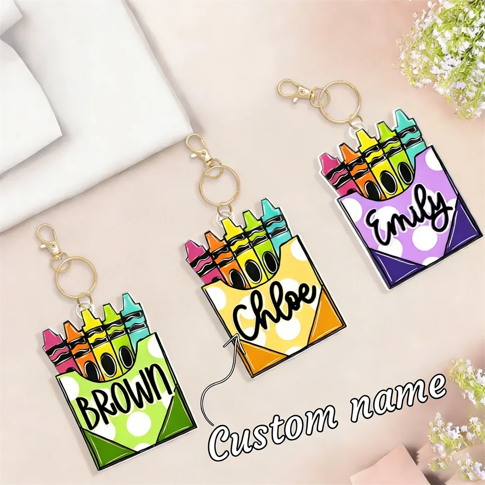 Custom Name Keychain Personalized Crayon Box Backpack Name Tag Lunch Box Tag Party Decoration Gift Customized Name Keychain