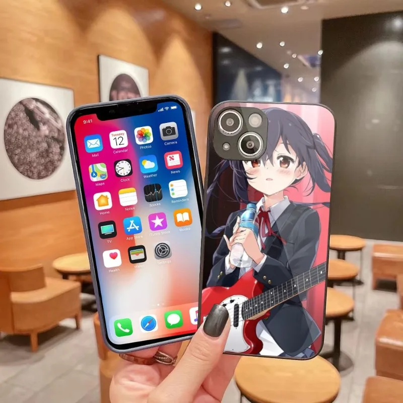 K-ON Nakano Azusa Cell Phone Case for iPhone 15 14 13 12 11 Pro Max X XR XS 8 7 Plus Liquid Glass Phone Cover Funda