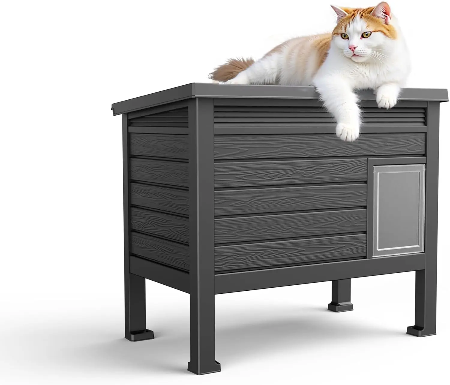 

Outdoor Cat House,Weatherproof Feral Cat Shelter with Raised Floor,Warm,PP Material,Outdoor Feral Cat House for Small Cats