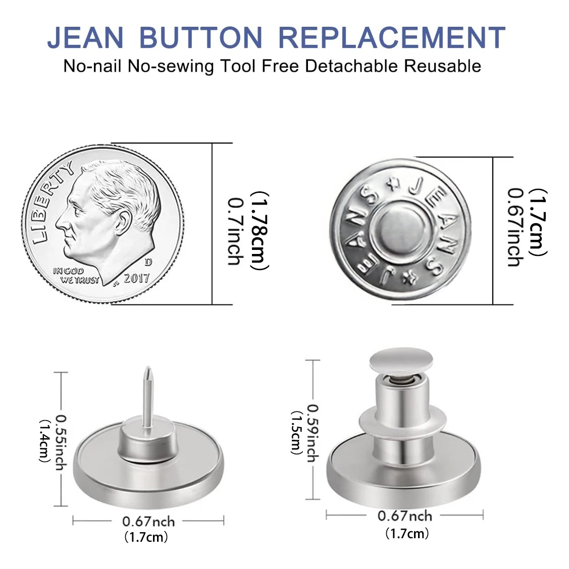 3/6/8/12/16pcs Button Pins For Loose Jeans, No Sew And No Tools Instant Replacement Snap Tack Pant Button, Reusable
