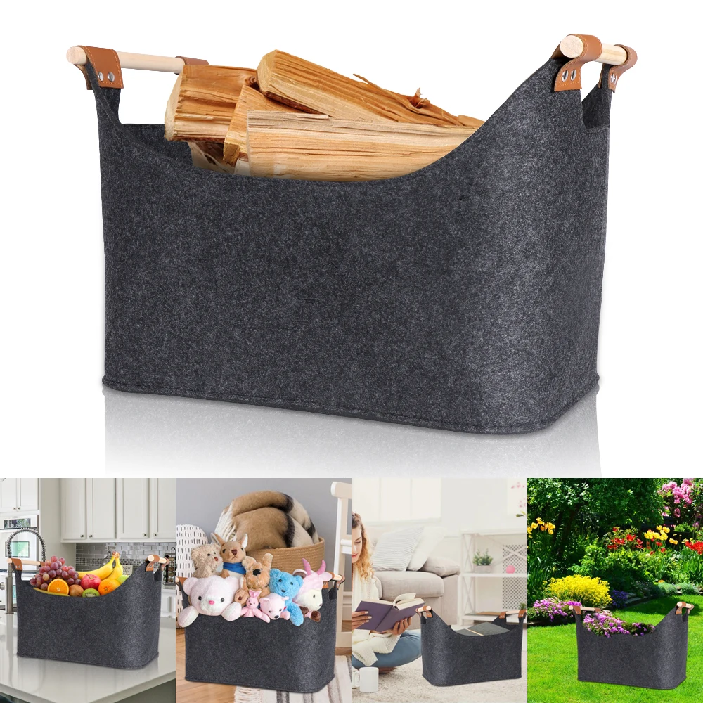 Felt Storage Bag Firewood Bags Fruit Vegetable Basket Foldable Large Storage Bag with Handles Flowers Home Storage Felt Bags