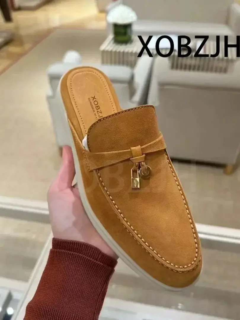 

Loafers Shoes for Women 2024 Summer Walk Slippers High Quality Comfortable Classic Leather and Fabric Feel Sandals Men