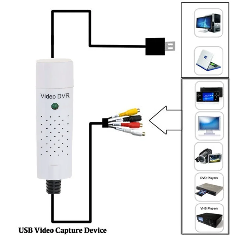 USB 2.0 Video Capture Grabber Card Audio Adapter USB VHS Box VHS DVD VCR TV to Digital Converter for Windows 7 8 10