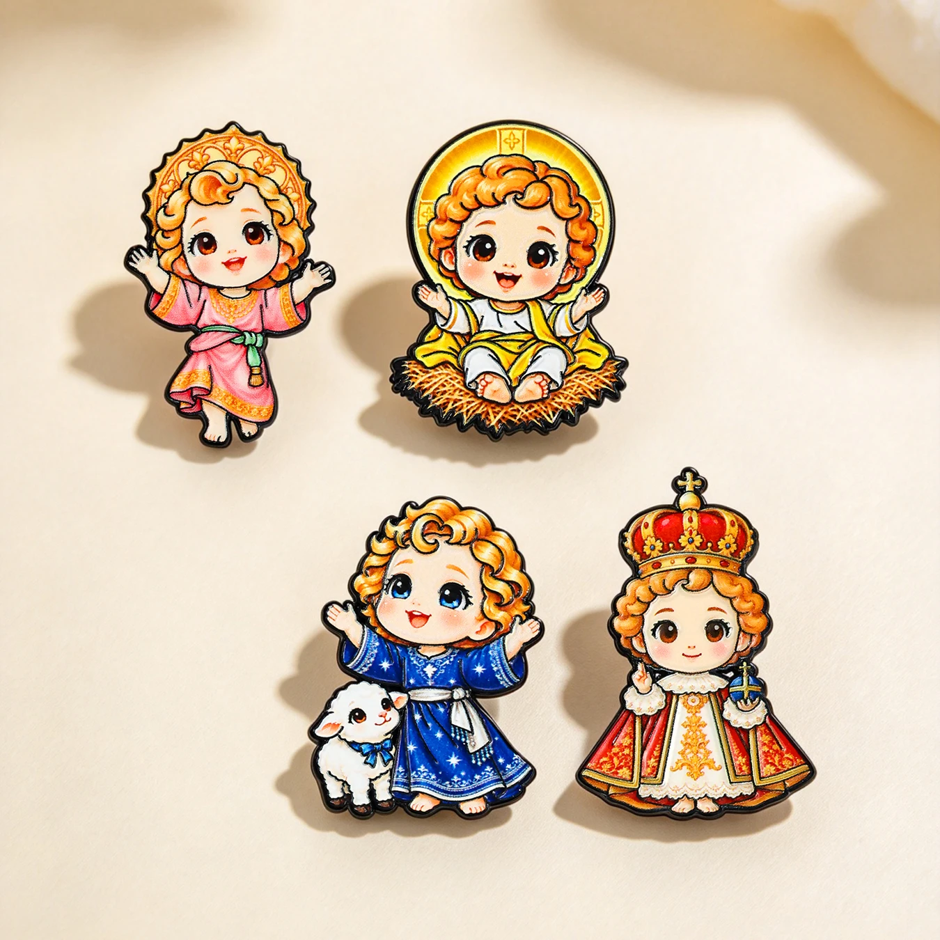 4Pcs Chibi Holy Infant Enamel Pin Cartoon Christian Religious Brooch Lapel Pins Baby Holy Badge Catholic Faith Religious Gift
