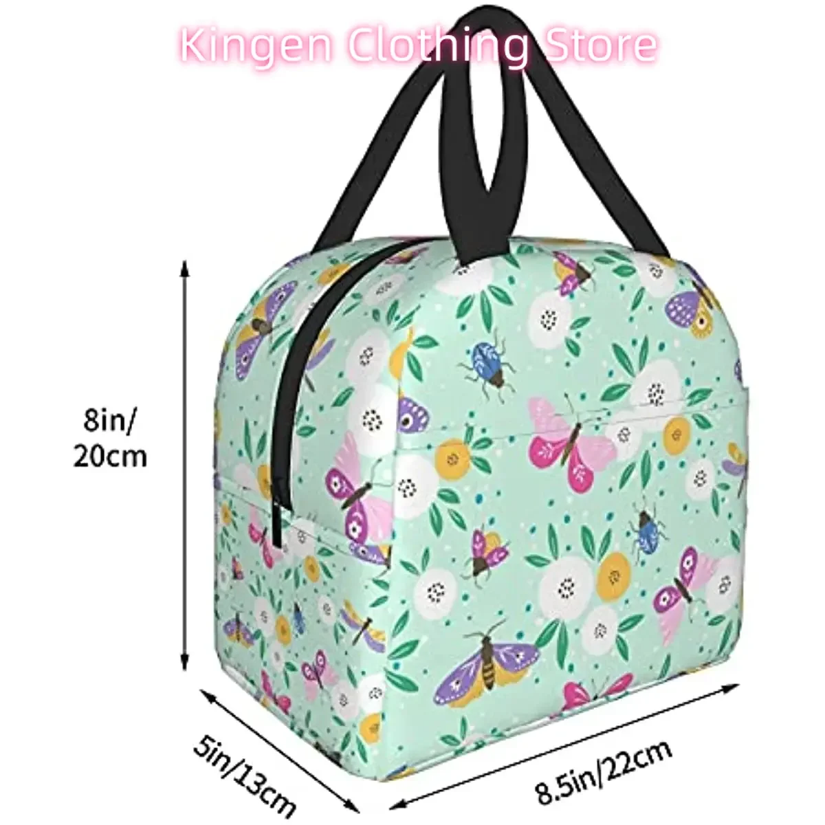 Plant Flower Butterfly Women's Lunch Bag Insulation Portable Lunch Refrigeration Bag Reusable for Picnic Work Travel Outdoor