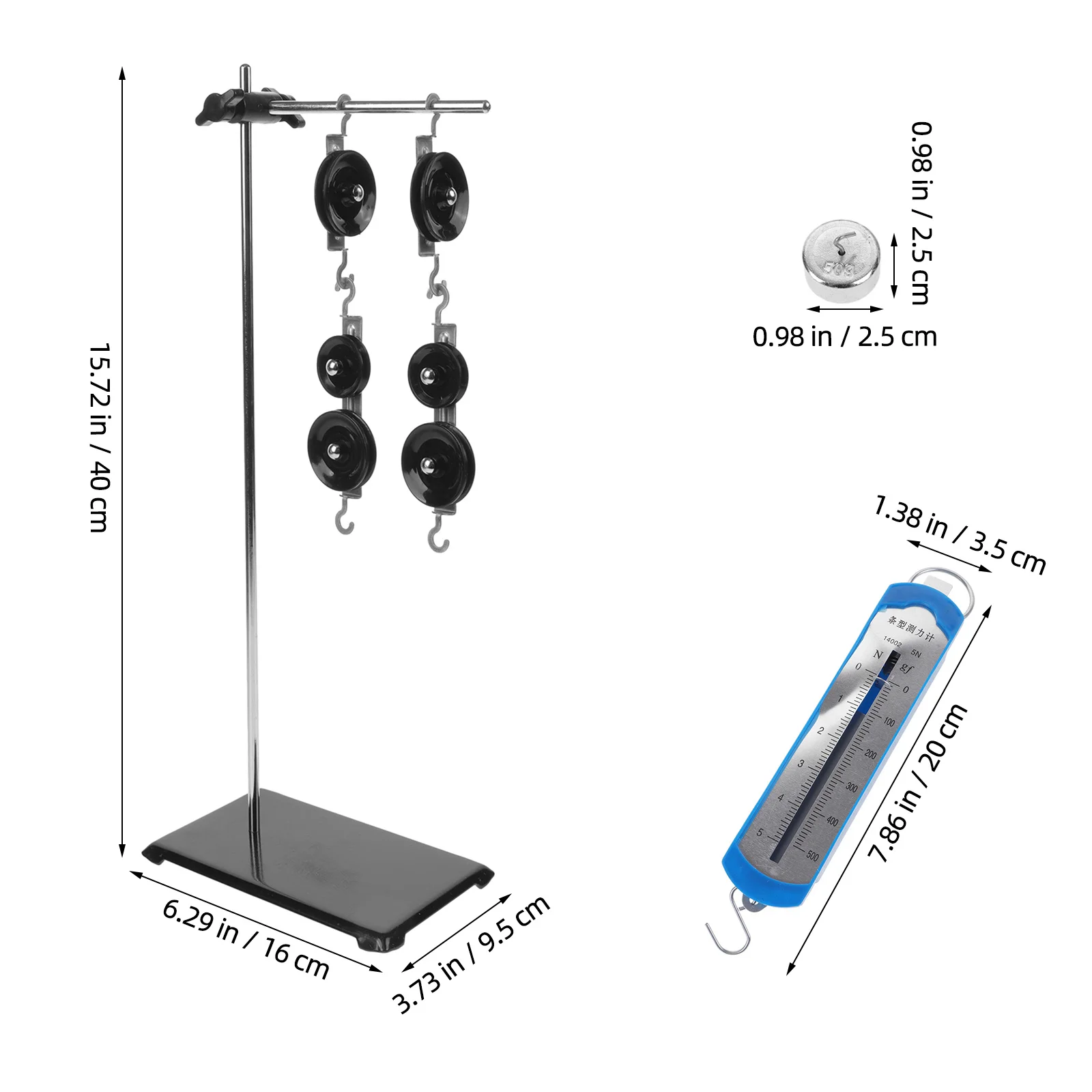 1 set Pulley System Set 50gX10 Weights Gauge Adjustable Bracket Physics Tools Experimental Accessories Science Kit