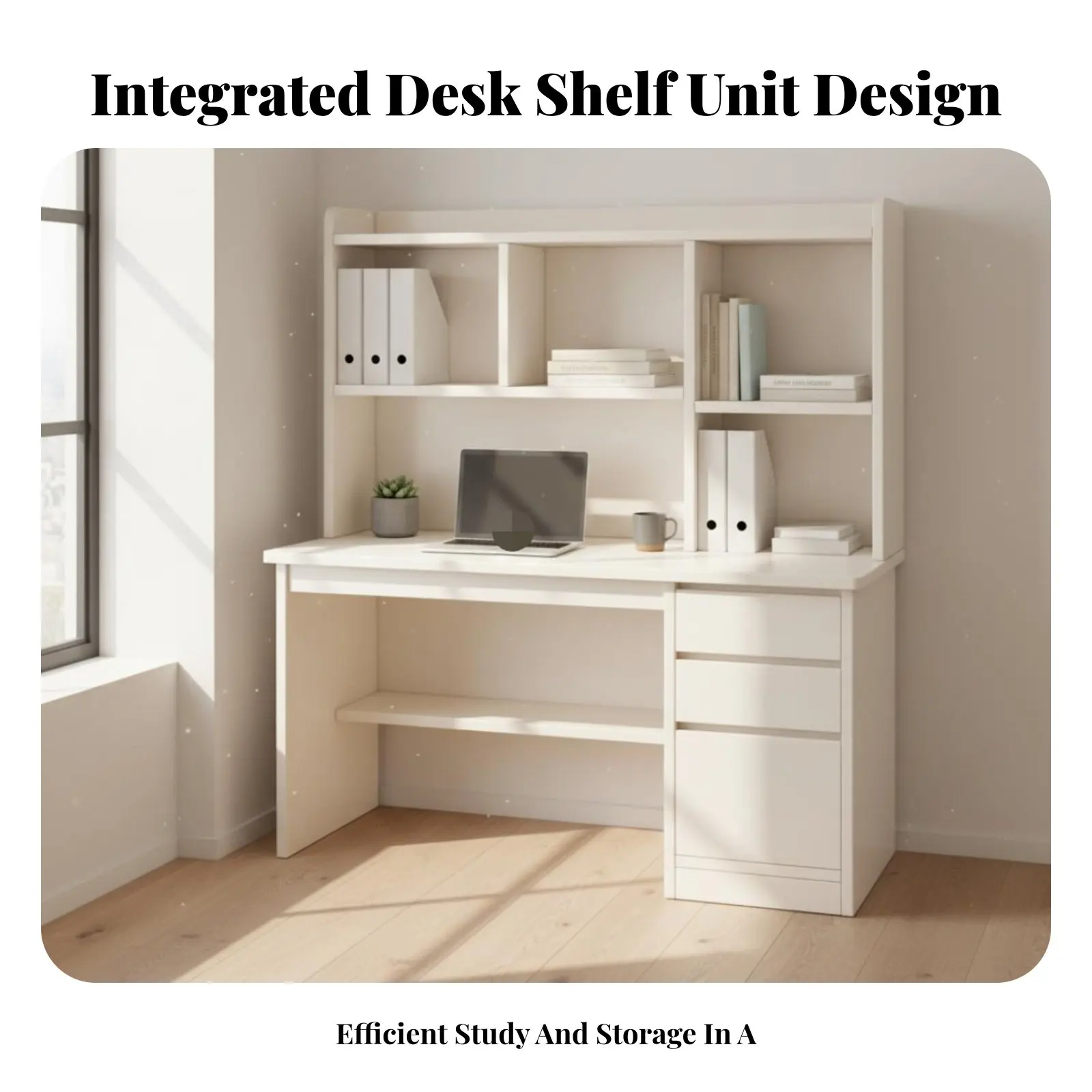 Desk with Hutch Integrated Storage Shelf Study Table Modern Design Pull-Extendable Keyboard Tray for Teenagers