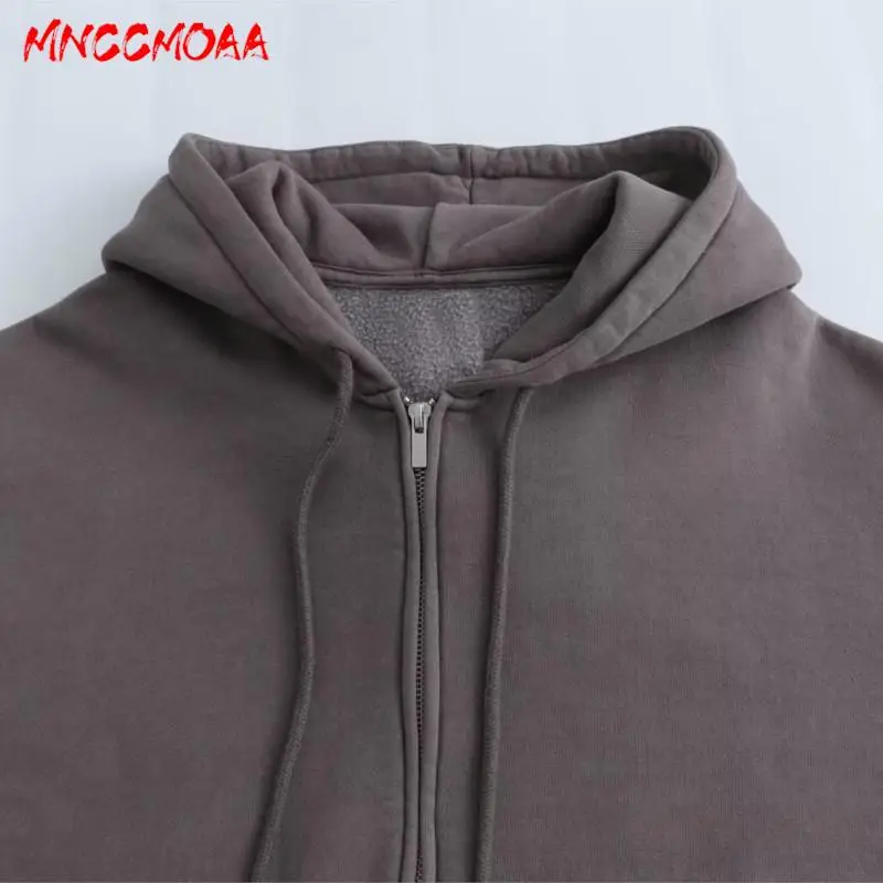 MNCCMOAA-Sweat à capuche zippé pour femme, poches à manches longues, vêtements d\'extérieur décontractés, ample, mode féminine, automne, hiver, 2024