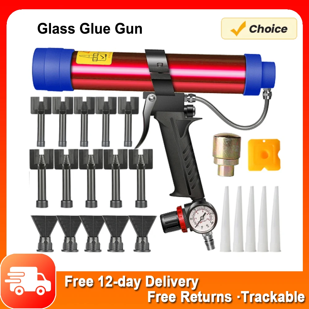 Adjustable Pneumatic Glass Glue Gun Air Rubber Gun Tool 310ml Hard Glue Sealant Applicator Caulking Gun Tool with Plastic Cones