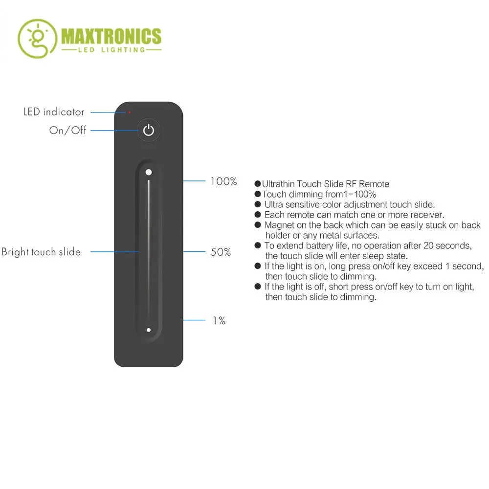 Atenuador LED inalámbrico RF Switch12V 5V 24V 36V 8A PWM con 1 zona 2,4G Ajuste de brillo control remoto táctil para tira Led de un solo Color