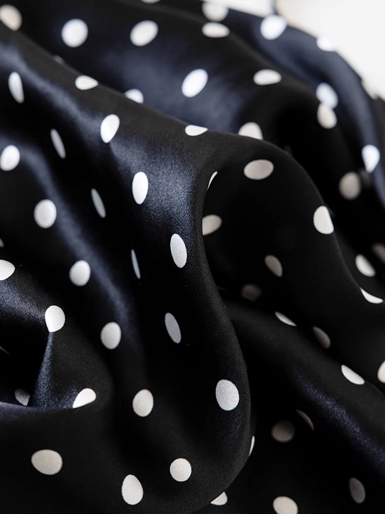 SuyaDream, vestido estampado de puntos para mujer, 100% seda auténtica, tirantes finos, corte al polarización, vestidos negros, ropa de primavera y verano 2025