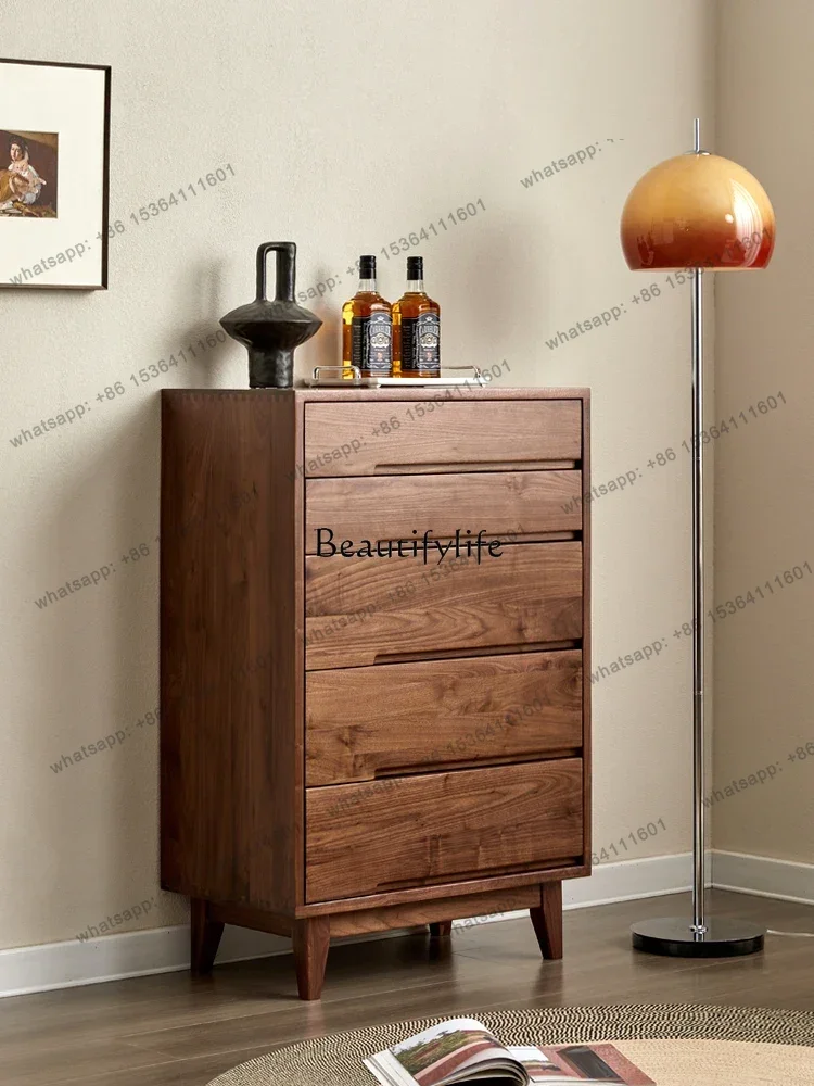 jj5 North America Black Walnut Five-Drawer Wooden Chest of Drawers Modern Minimalist Solid Wood Drawer Storage Cabinet