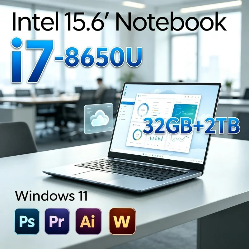 Smooth Business Laptop Windows 11 15.6 Inch 120Hz Screen I7-8650U CPU 32GB RAM 2TB Storage 5000mAh Battery Office Notebook