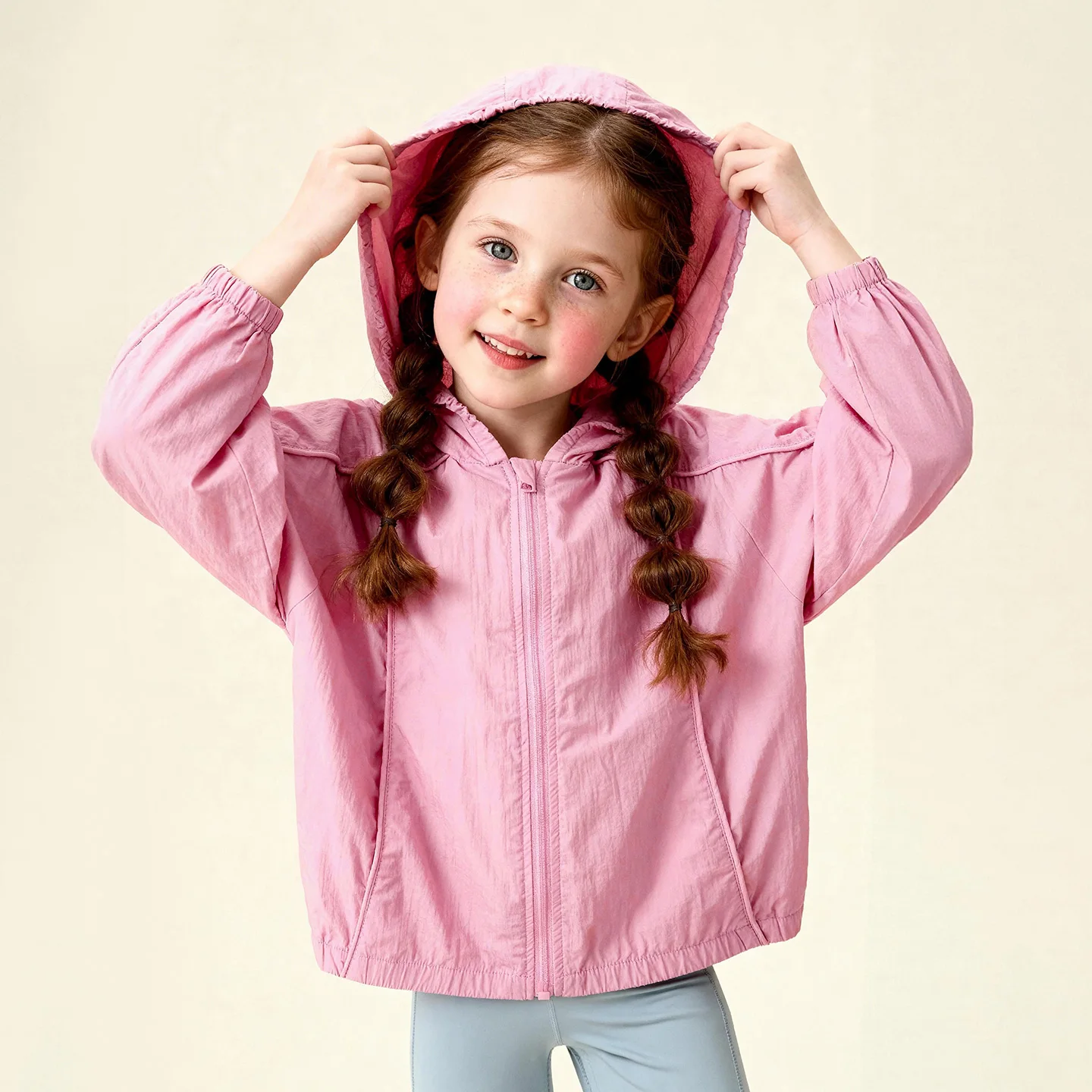 Amila 2026 Summer New Children's Hooded Jacket Upf50+ Uv-Blocking Sunscreen Shirt Breathable Pure Color Fashion Top