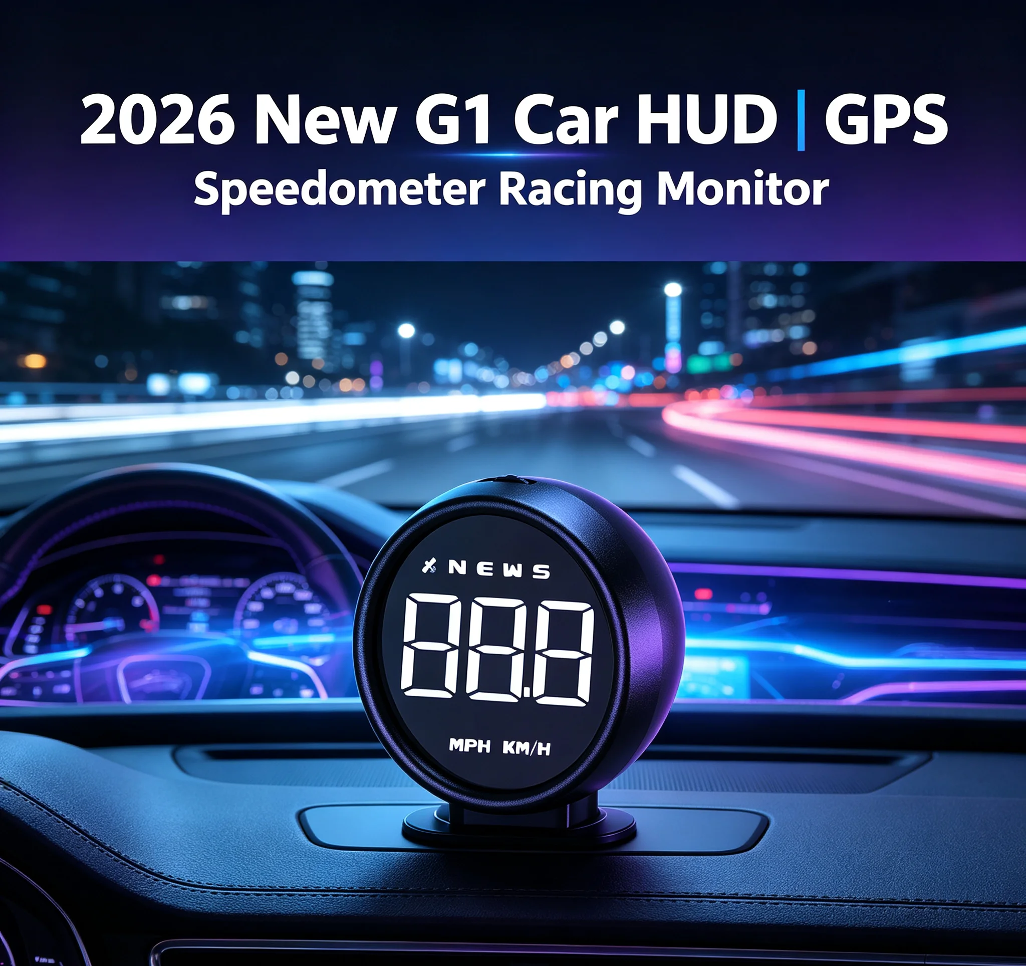 Plug & Play Universal Car GPS Auto Meter USB-Powered Head up Display 2inch HUD Speedometer With Compass/Overspeed &Fatigue Alarm