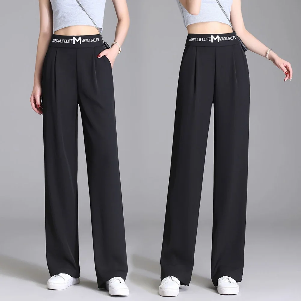 Fashion High Waist Wide Leg Pants Women Spring Fall Baggy Black Trouser Office Ladies Full Length Straight Suit Pant Outwear