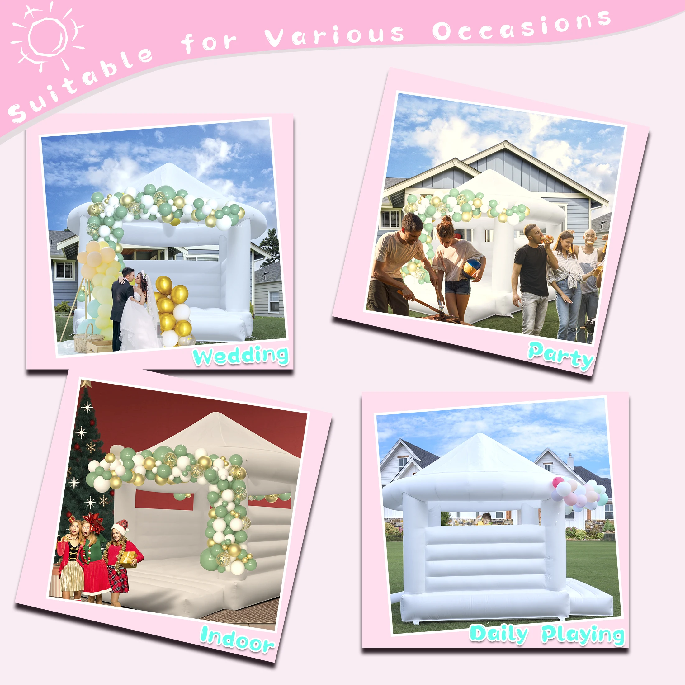 Castello trampolino gonfiabile bianco commerciale da 14 piedi, giocattoli per bambini, parco giochi per bambini, festa di compleanno