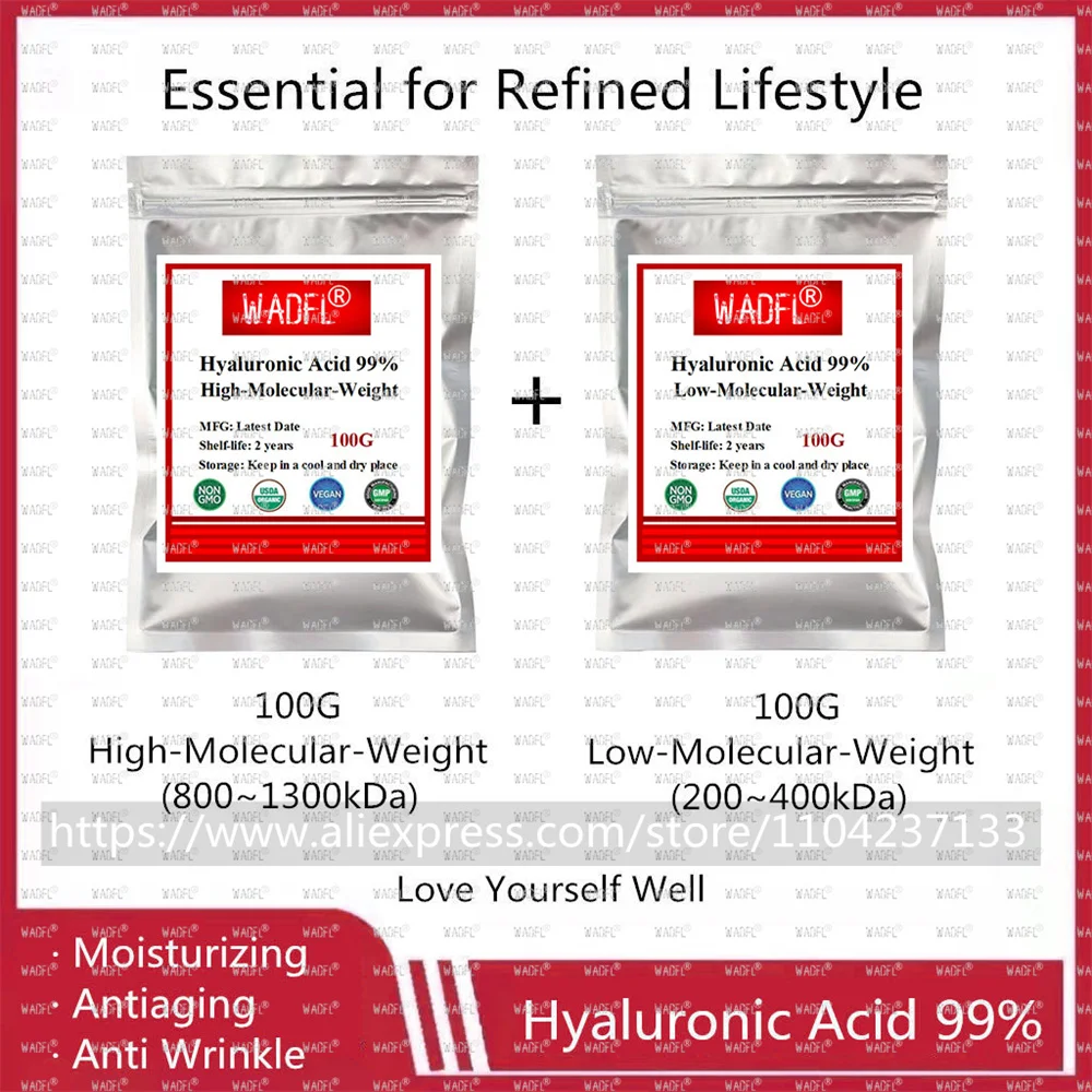 

Love Yourself Well Essential for Refined Lifestyle 99% High&Low-Molecular-Weight Hyaluronic Acid Powder Customized Bag