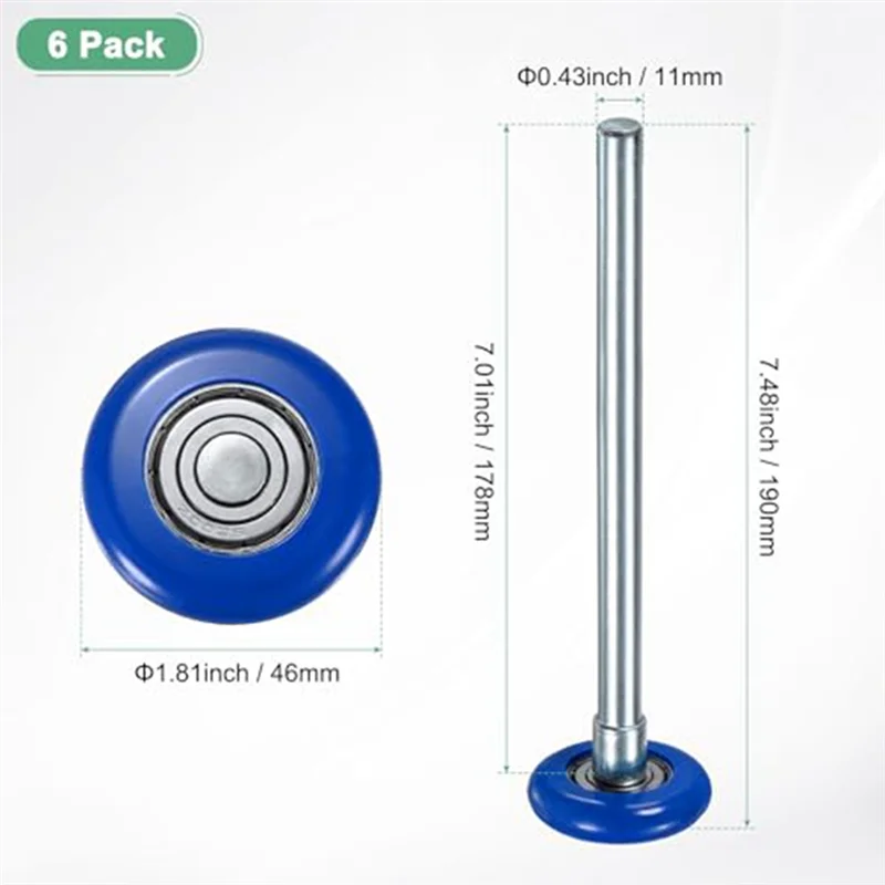 A26F-6 stuks nylon garagedeurrollen, 1,8 inch / 46 mm stille garagedeurwielen, hoge belasting 6200Zz 8 ballen afgedicht precisielager