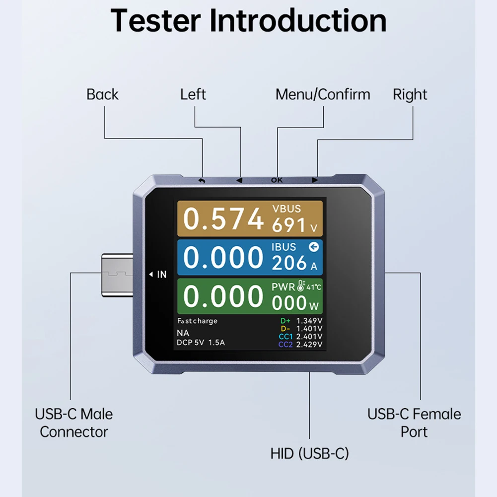 240W USB C Power Analyzer Tester with PC HID Connection for Data Logging Real Time Graphs and Exportable Reports