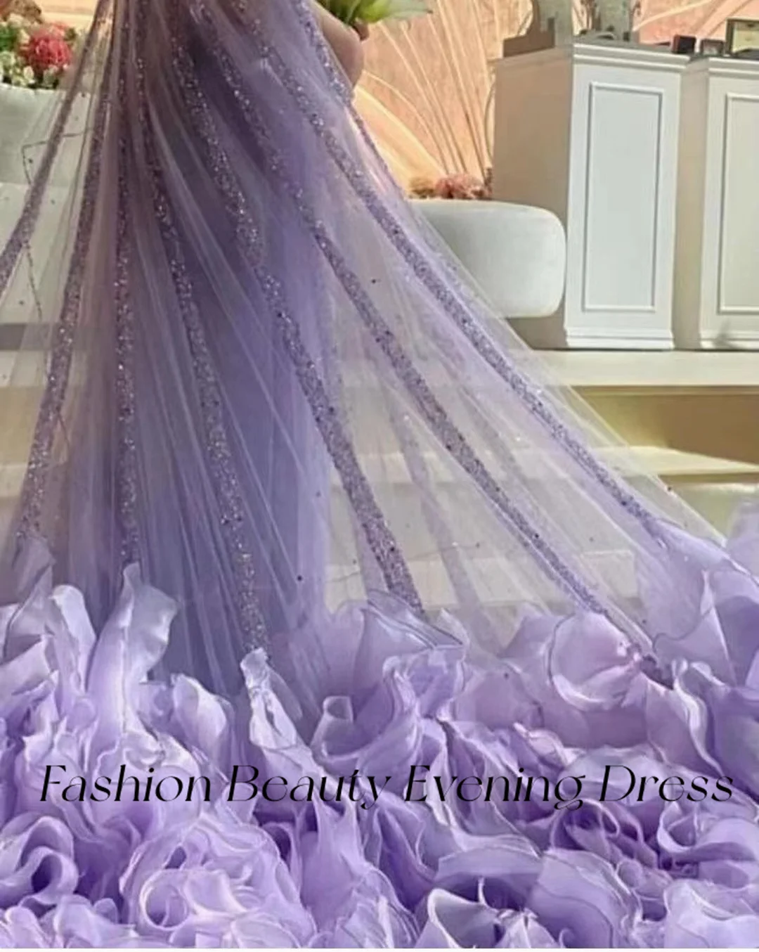 Fashion Beauty Purple Prom Dresses O Neck Long Cape Ruffles Tiered Bead Exquisite Luxury Evening Party Dress For Women 2024