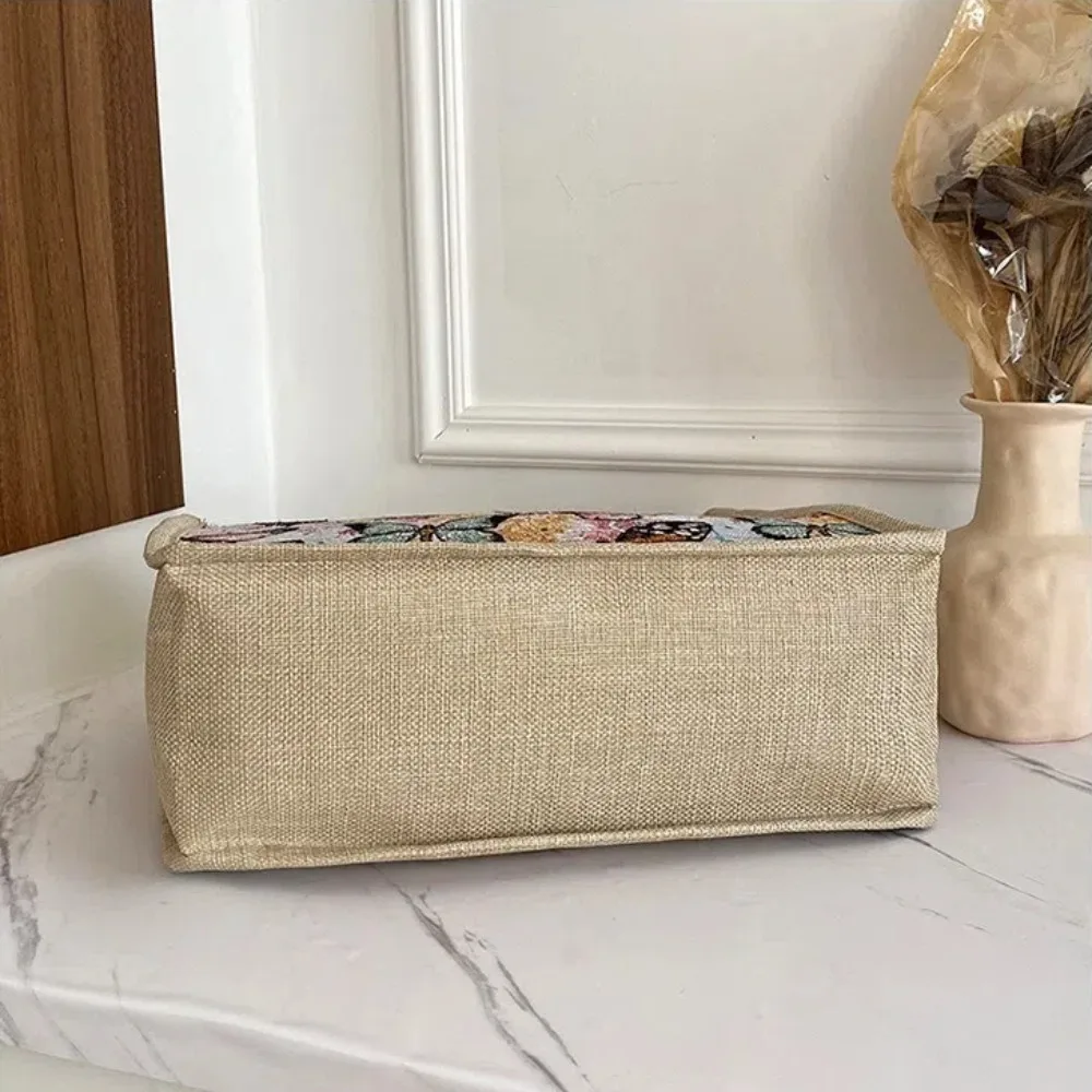 Bolso de mano con estampado de conejo y mariposa para mujer, bolsa de playa de gran capacidad, bolso de compras ligero