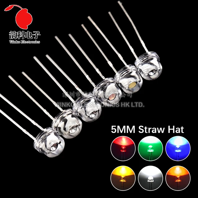 50 sztuk 5mm słomkowy kapelusz LED Super jasna biała 0.3W 0.5W 0.75W moc dioda elektroluminescencyjna czerwony żółty zielony niebieski ciepły biały pomarańczowy