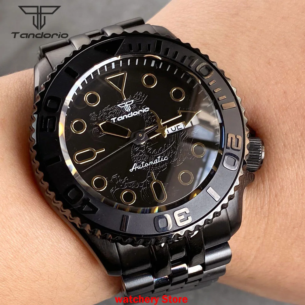 41mm Mod Bubble Dive Automatic PVD Watch Men Relief Dial 3.8 Crown NH36 Wristwatch 120 Click Bezel Black Bracelet Sapphire Glass