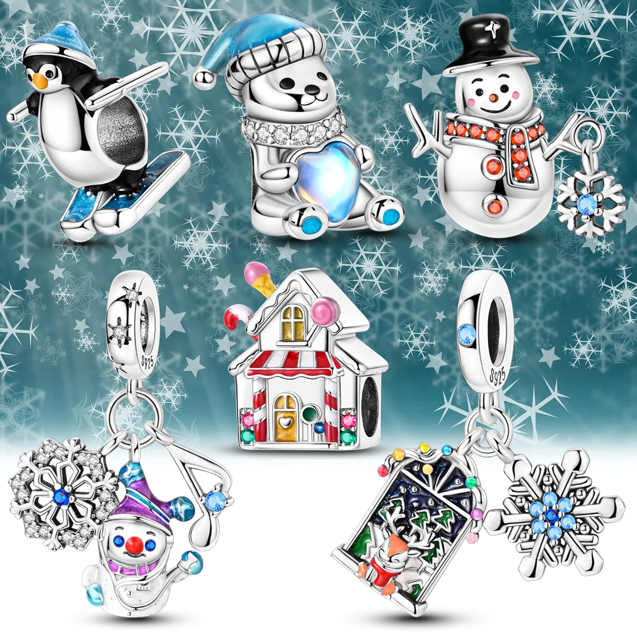 925 Silver Charms Snowman Penguin Lucky Cat Firefly Camera Beads Pendants Fit Original Bangle Bracelet Charm Diy Jewelry Gift