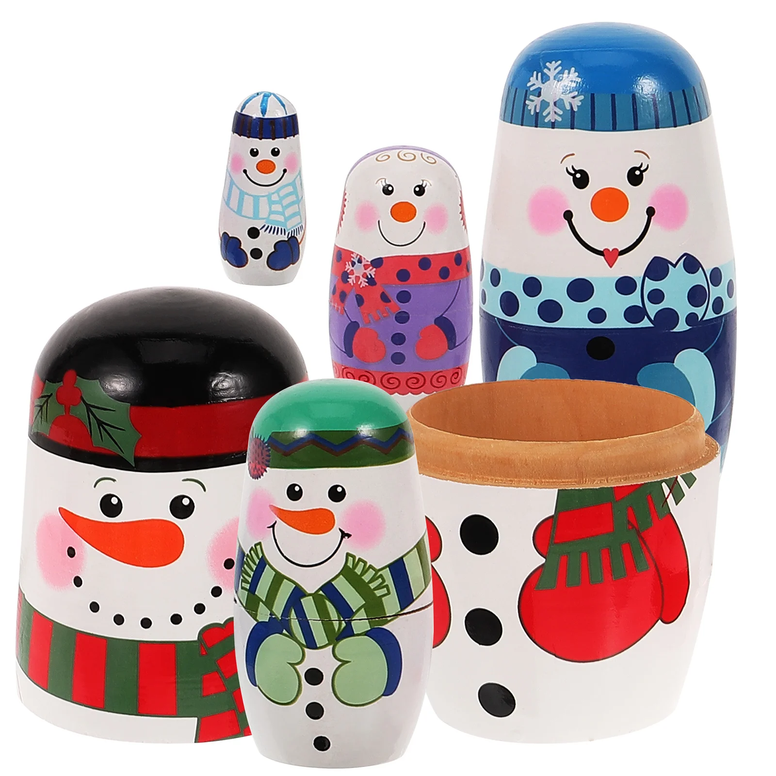 

Baby Kids Toys Christmas Tree Nesting Dolls Bamboo Children Wooden Snowman Craft Gift