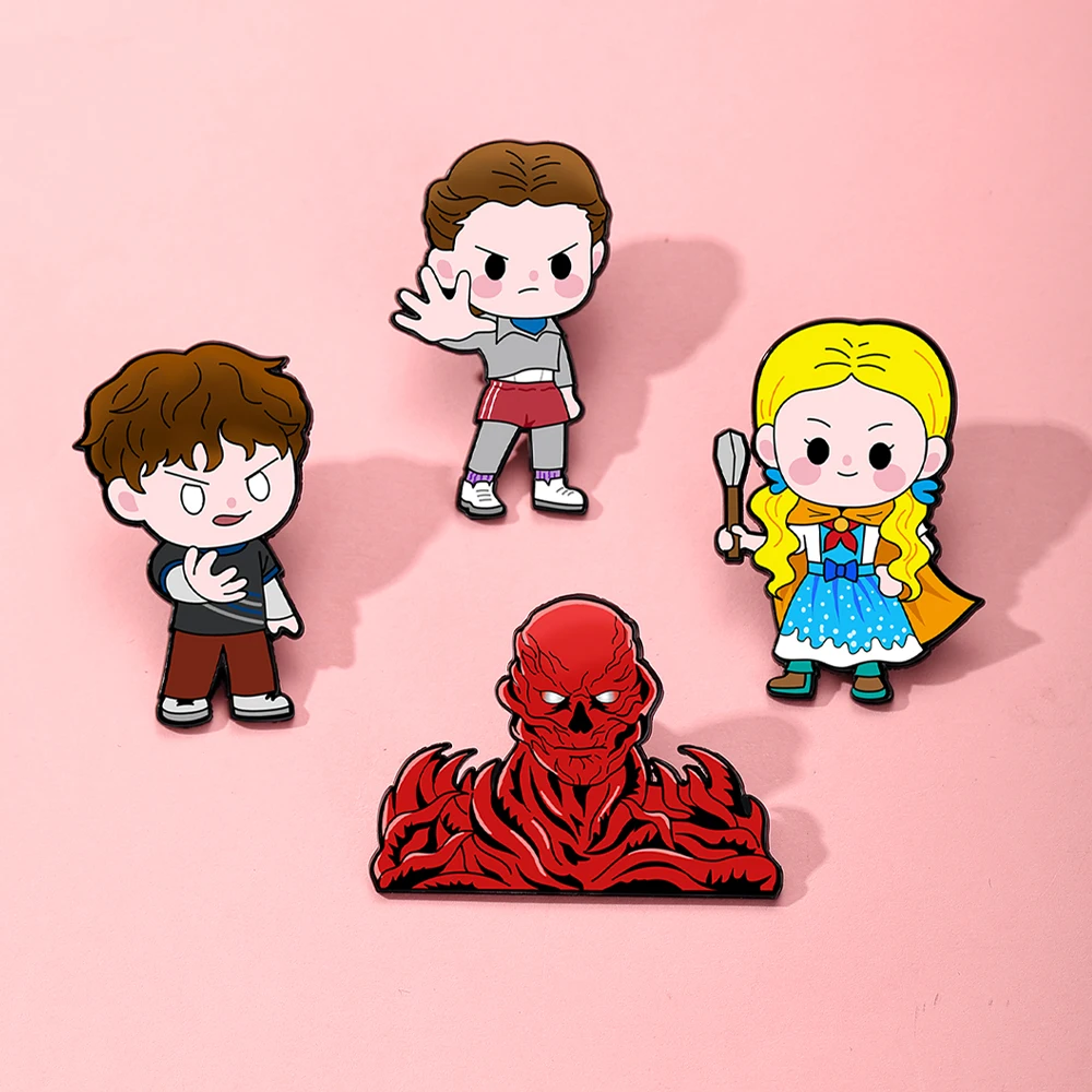 9Pcs Retro Horror Cartoon Character Enamel Pin Set Demogorgon Themed Cute Movie Lapel Brooch Metal Badges Gift for Friends