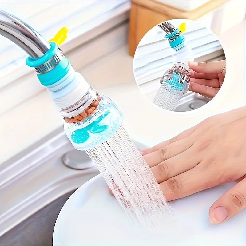 Rotating kitchen faucet with water-saving filter, tool free installation, efficient cleaning, durable plastic, suitable for home