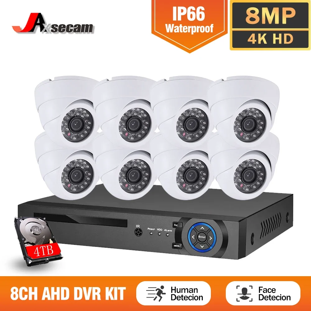 H.265+ 8CH 4K Ultra HD CCTV DVR Kit Oudtoor 8.0MP Dome Home Security Camera System IP66 Waterproof P2P Video Surveillance Set