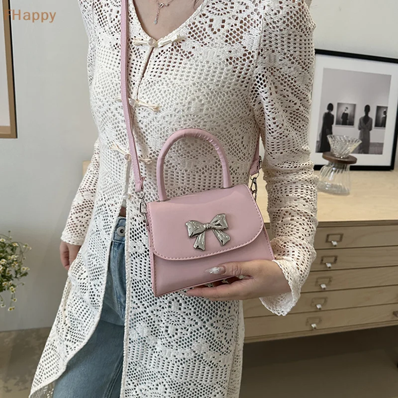 Retro Luxury Bowknot PU Leather Flap Bags For Women Girls Fashion Cute Crossbody Bag Casual Shoulder Bag Small Square Bag