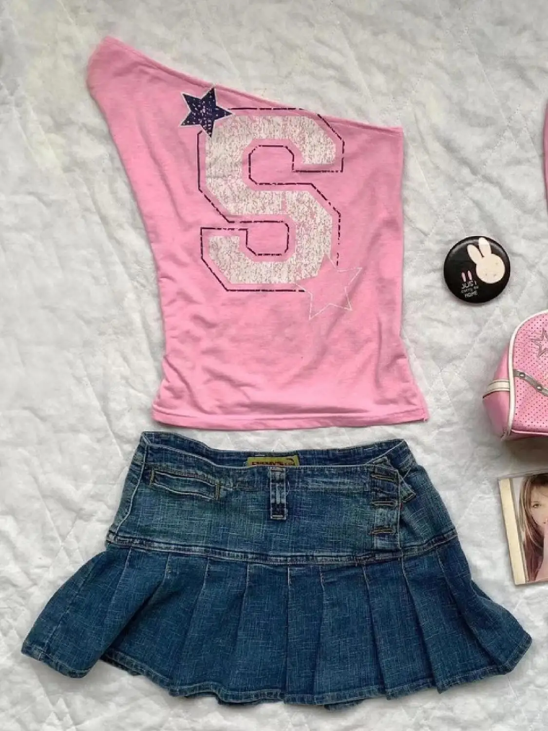 Top de verão feminino rosa vintage um ombro tubo colheita roupas sexy quente menina tanque streetwear harajuku y2k camisola bodysuit topos