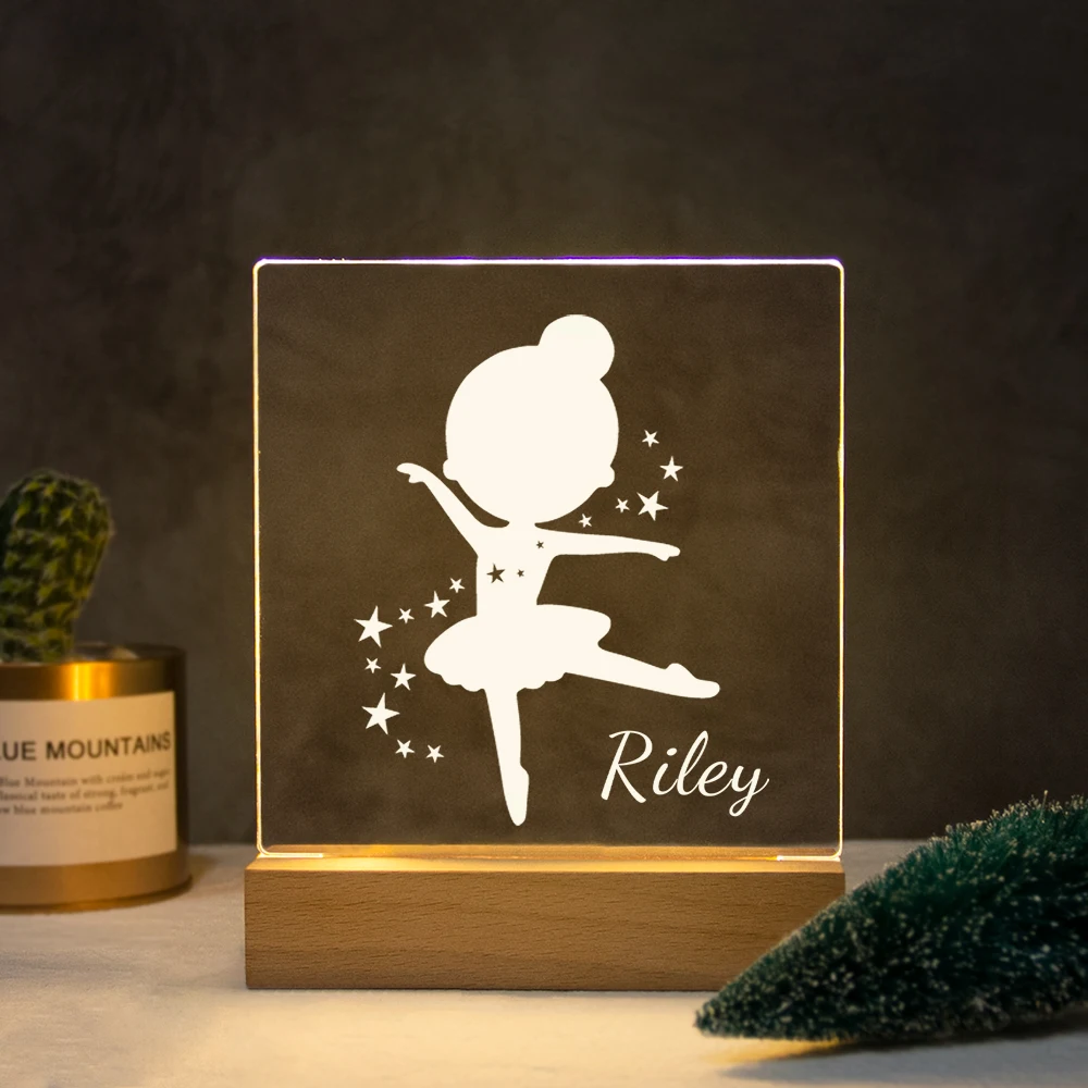 Personalized Dancing Girl Nightlight USB Customized Name 3D Lamp Christmas Decoration Bedroom Toys For Baby Birthday Gift