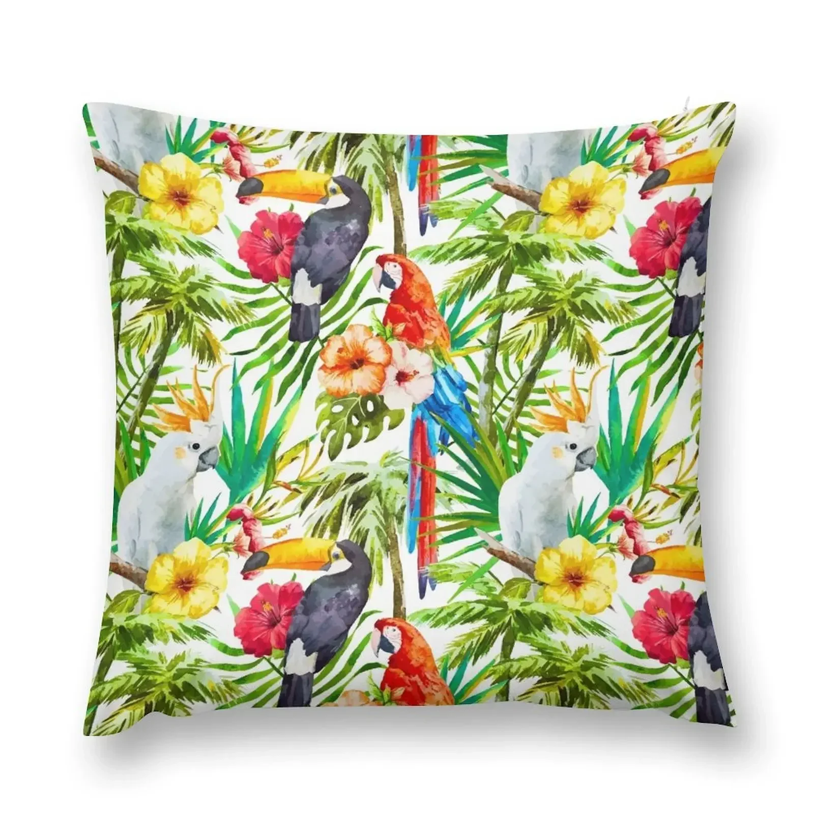 

Tropical Parrot, Cockatoo and Toucan Rainforest Throw Pillow Pillow Cases Decorative pillow