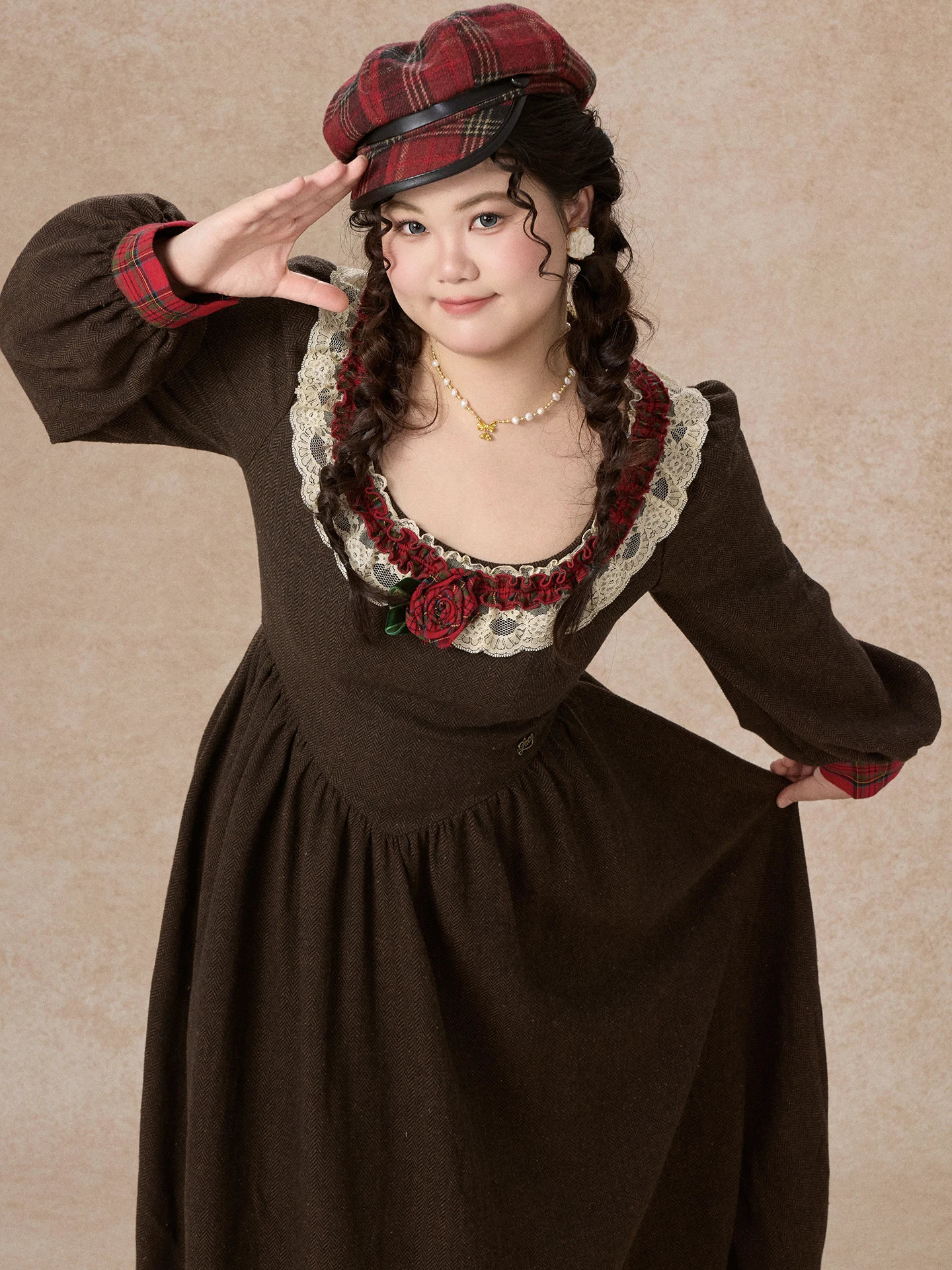 

Rose Madeleine plus Size Cisas Dr Thi Long Sve Maxi Dr Women's Faion Retro Sle A-Line Lace Dr