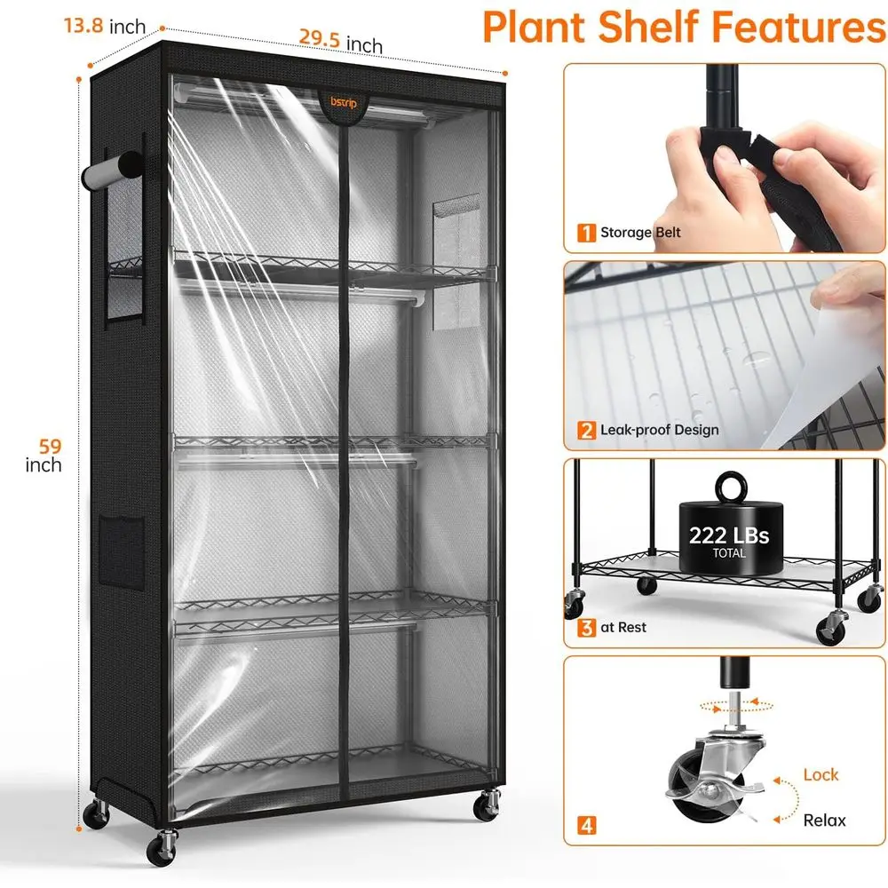 Estufa com luz de cultivo, suporte para plantas, 4 pacotes de luzes para plantas de espectro completo de 24 W, prateleira para plantas com barraca, partida de sementes, bandeja para sementes,