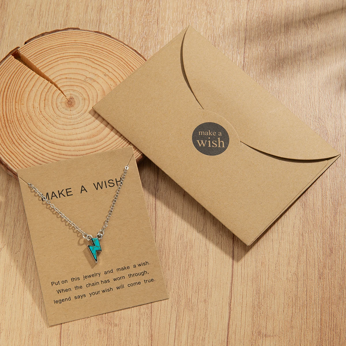 Vintage Turquoise Lightning Pendant Card Package Envelope Bag Gift Men's Necklace